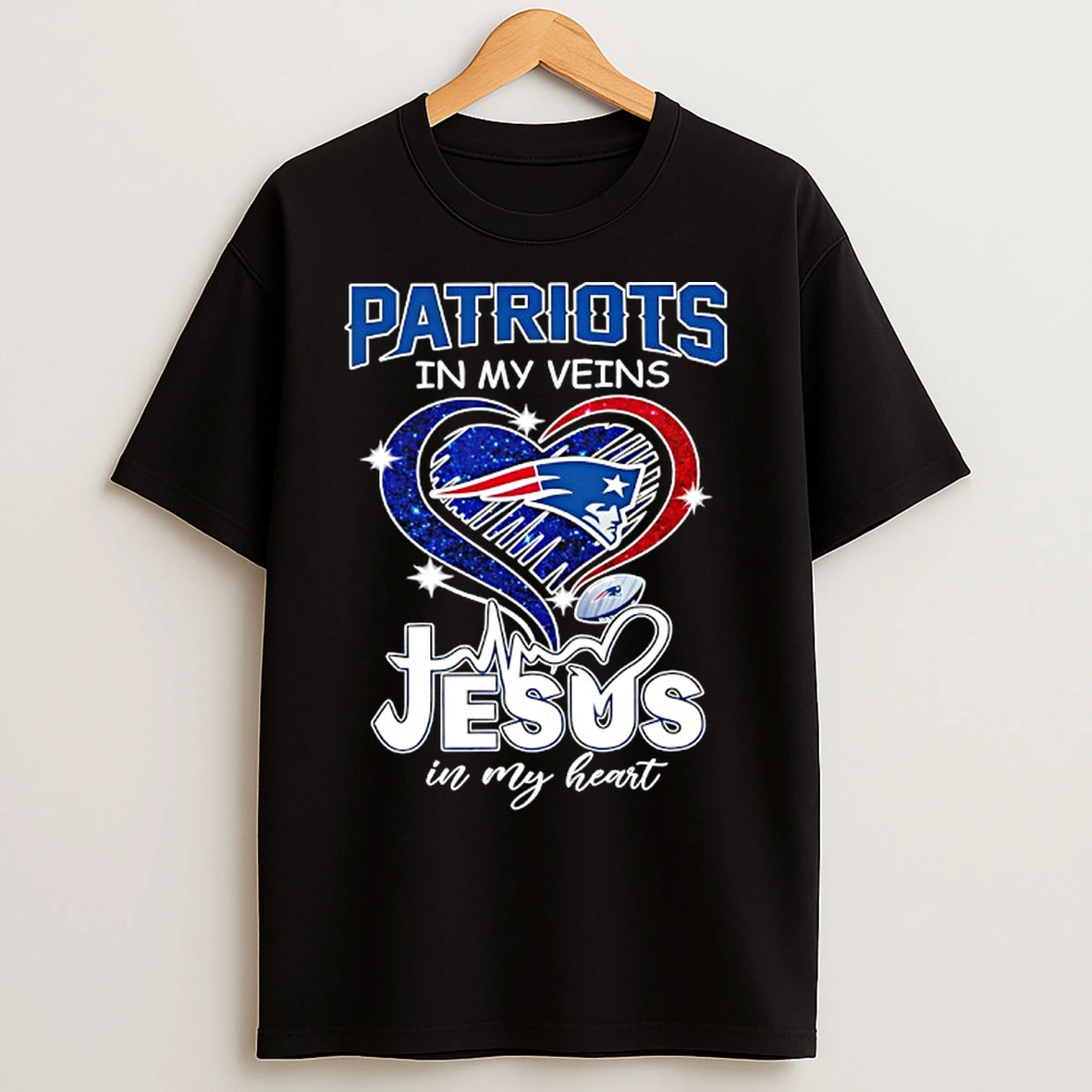 Classic New England Patriots In My Veins Jesus In My Heart Logo T Shirts