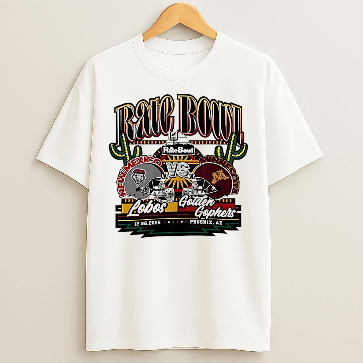 Classic New Mexico Lobos Vs Minnesota Golden Gophers 2025 Rate Bowl Matchup Helmet T Shirts