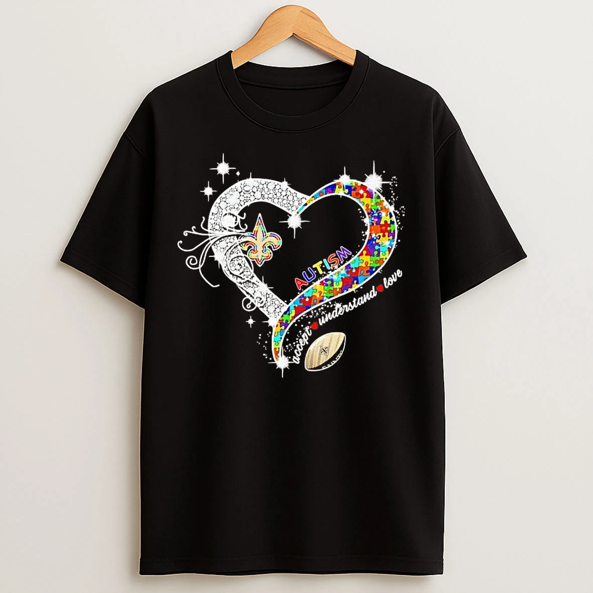 Classic New Orlean Saints Autism Accept Understand Love Diamond Heart T Shirts