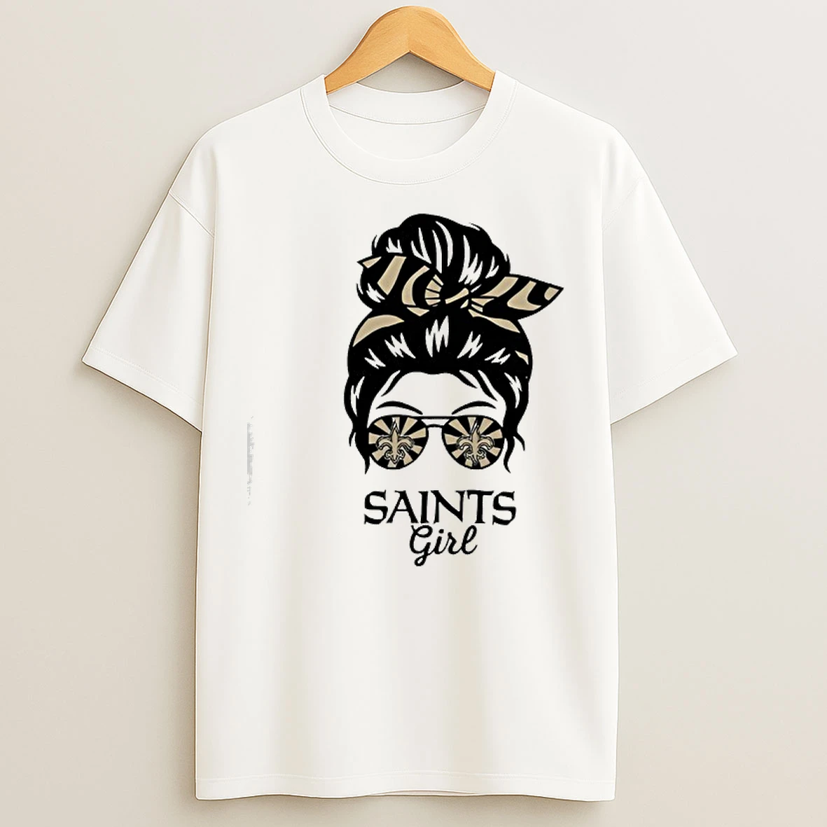 Classic New Orleans Saints Girl Messy Bun Glasses T Shirts
