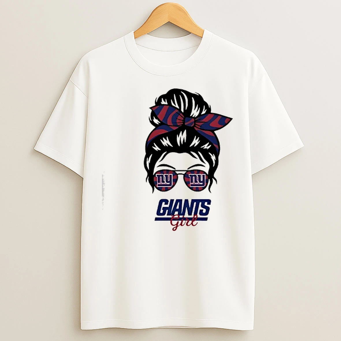 Classic New York Giants Girl Messy Bun Glasses T Shirts