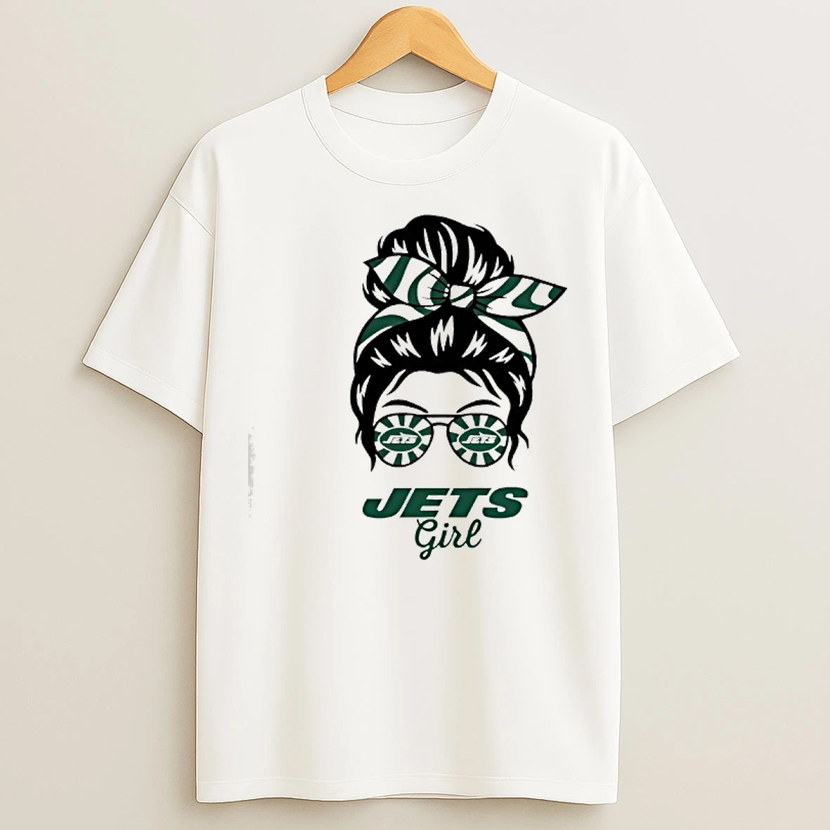 Classic New York Jets Girl Messy Bun Glasses T Shirts