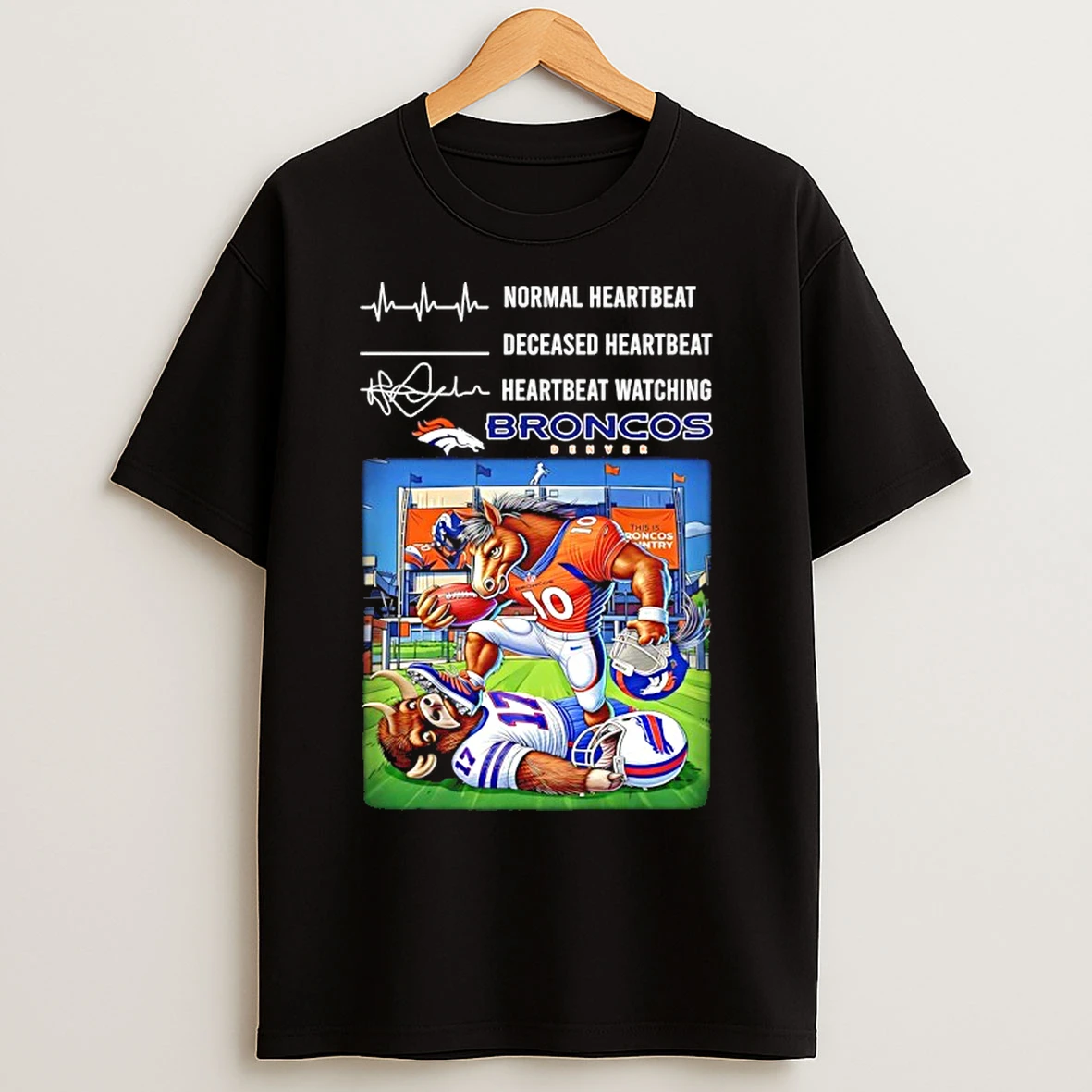 Classic Normal Heartbeat Deceased Heartbeat Heartbeat Watching Denver Broncos 2026 Afc Divisional Playoffs Mascot T Shirts