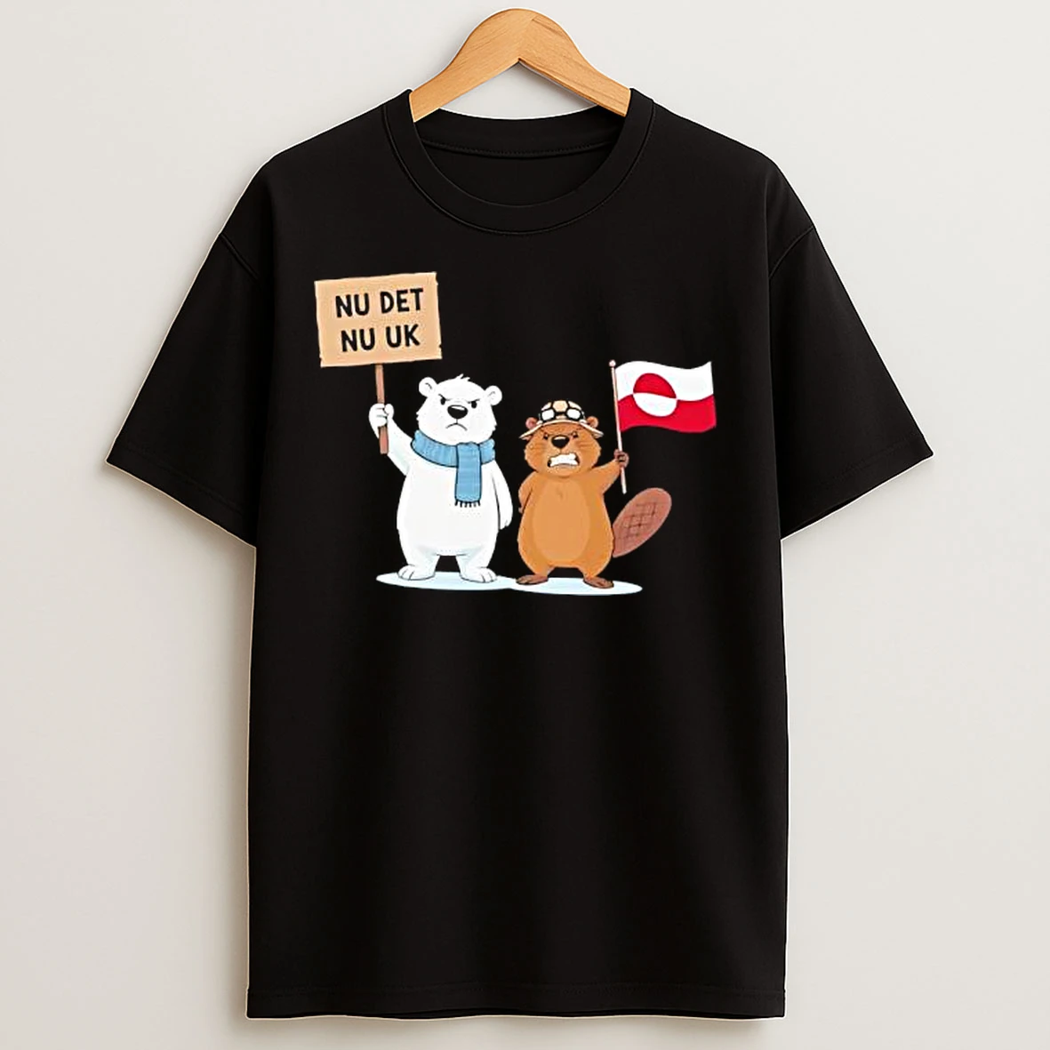 Classic Nu Det Nuuk Nows Enough Greenland Silhouette With Greenlandic Flag T Shirts
