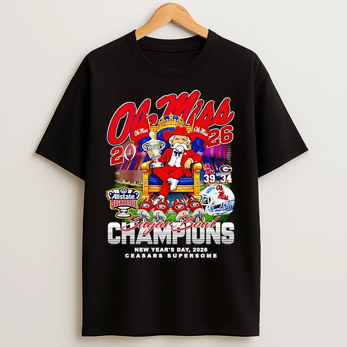 Classic Ole Miss Cfp Allstate Sugar Bowl Champions Happy New Year 2026 Mascot T Shirts