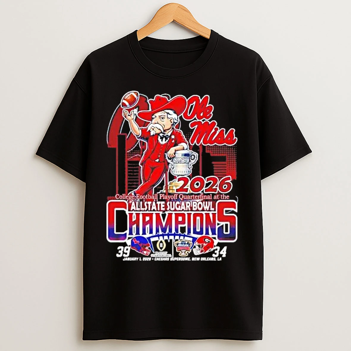 Classic Ole Miss Rebels 2026 Cfp At The Allstate Sugar Bowl Champions Mascot T Shirts