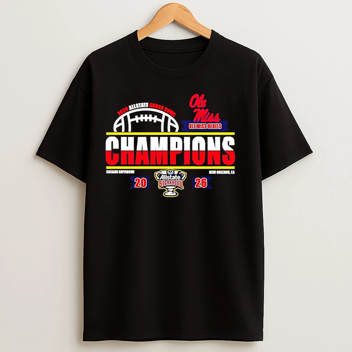 Classic Ole Miss Rebels Football 2026 Allstate Sugar Bowl Champions Locker Room T Shirts