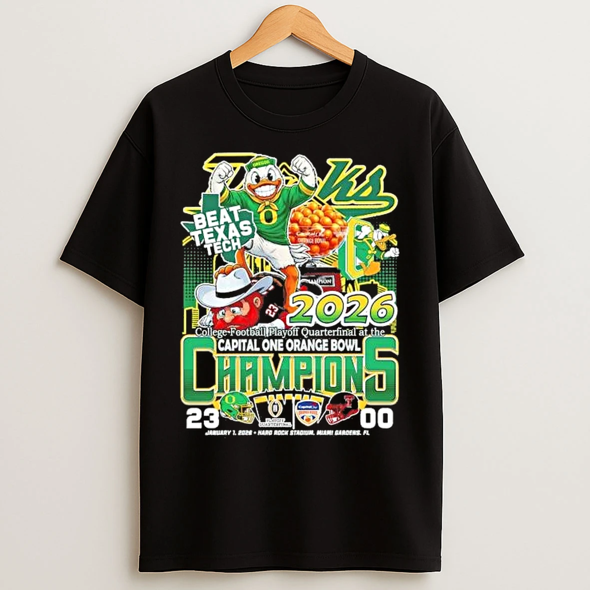 Classic Oregon Ducks 2026 Cfp Orange Bowl Champions Mascot Score T Shirts