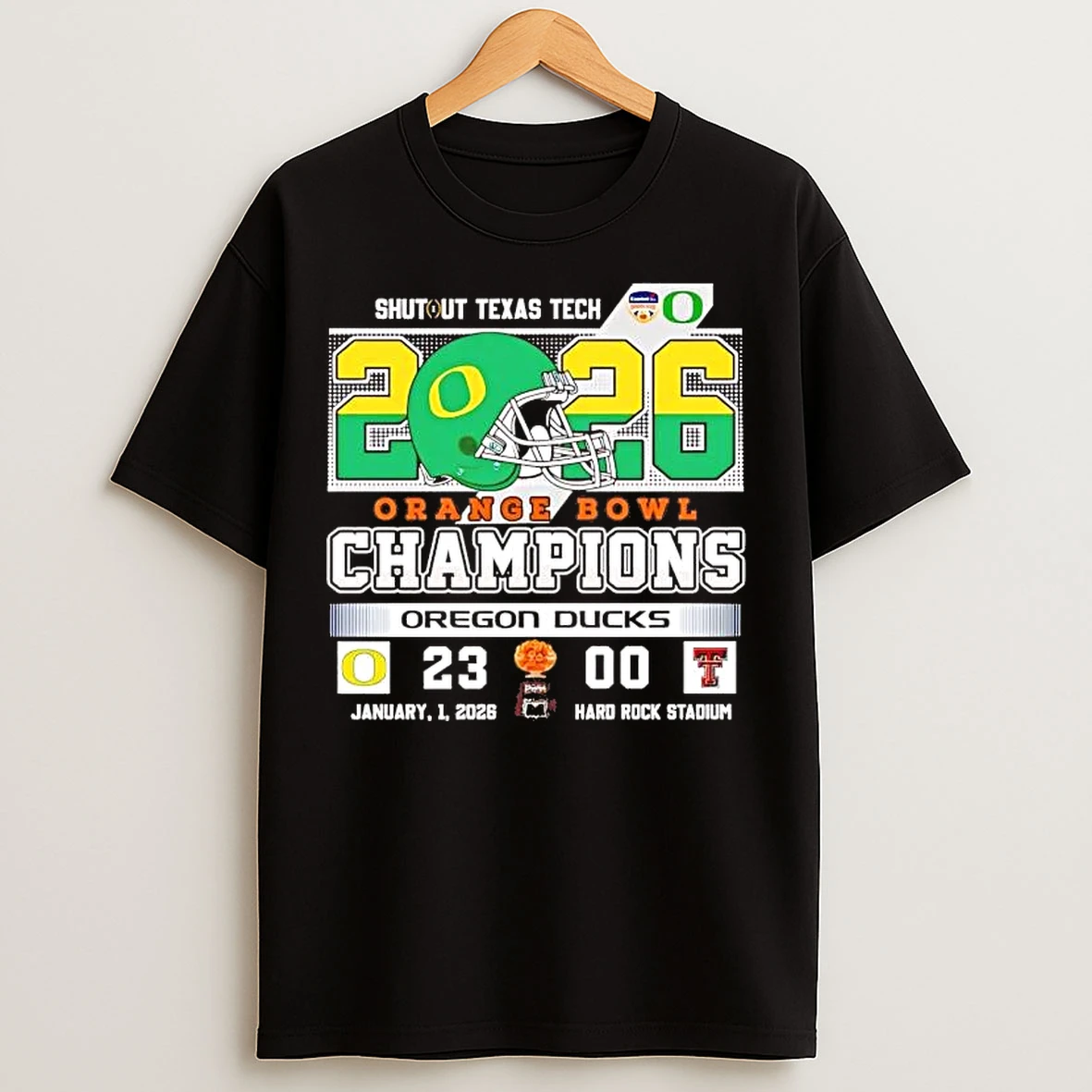 Classic Oregon Ducks 2026 Orange Bowl Champions Shut Up Texas Tech Score T Shirts