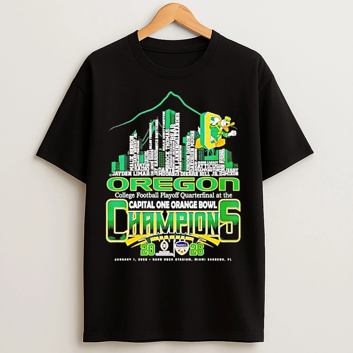 Classic Oregon Ducks Cfp At The Orange Bowl Champions 2026 Players Names T Shirts