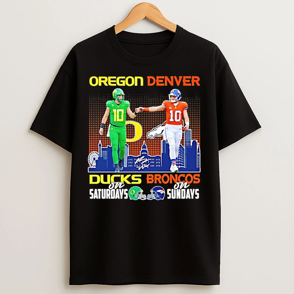 Classic Oregon Ducks On Saturday And Denver Broncos On Sundays Skyline Signatures T Shirts