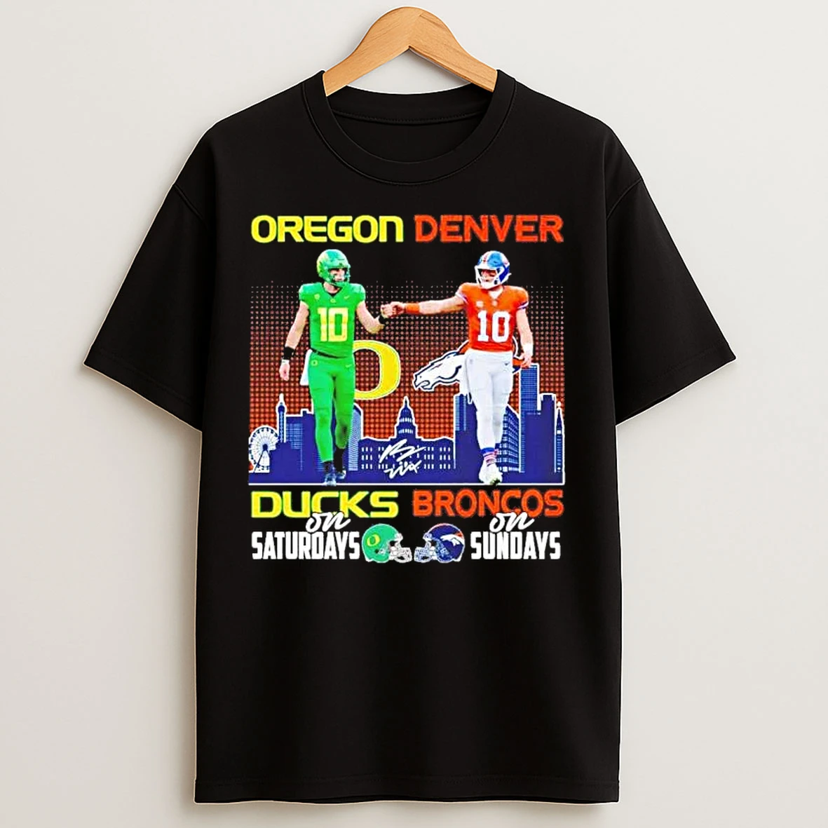 Classic Oregon Ducks On Saturdays Denver Broncos On Sundays Fist Bump T Shirts