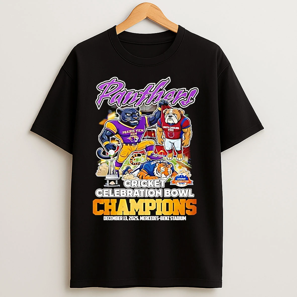 Classic Panthers 2025 Cricket Celebration Bowl Champions Mascot T Shirts