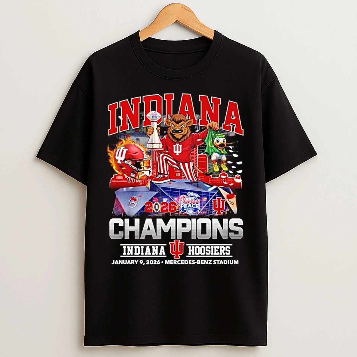 Classic Peach Bowl Champions 2026 Indiana Football Mascot T Shirts