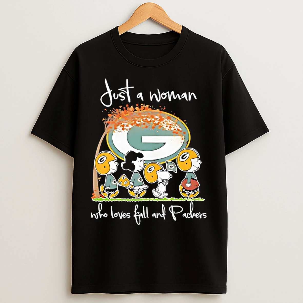 Classic Peanuts Green Bay Packers Just A Woman Who Loves Fall And Packers T Shirts