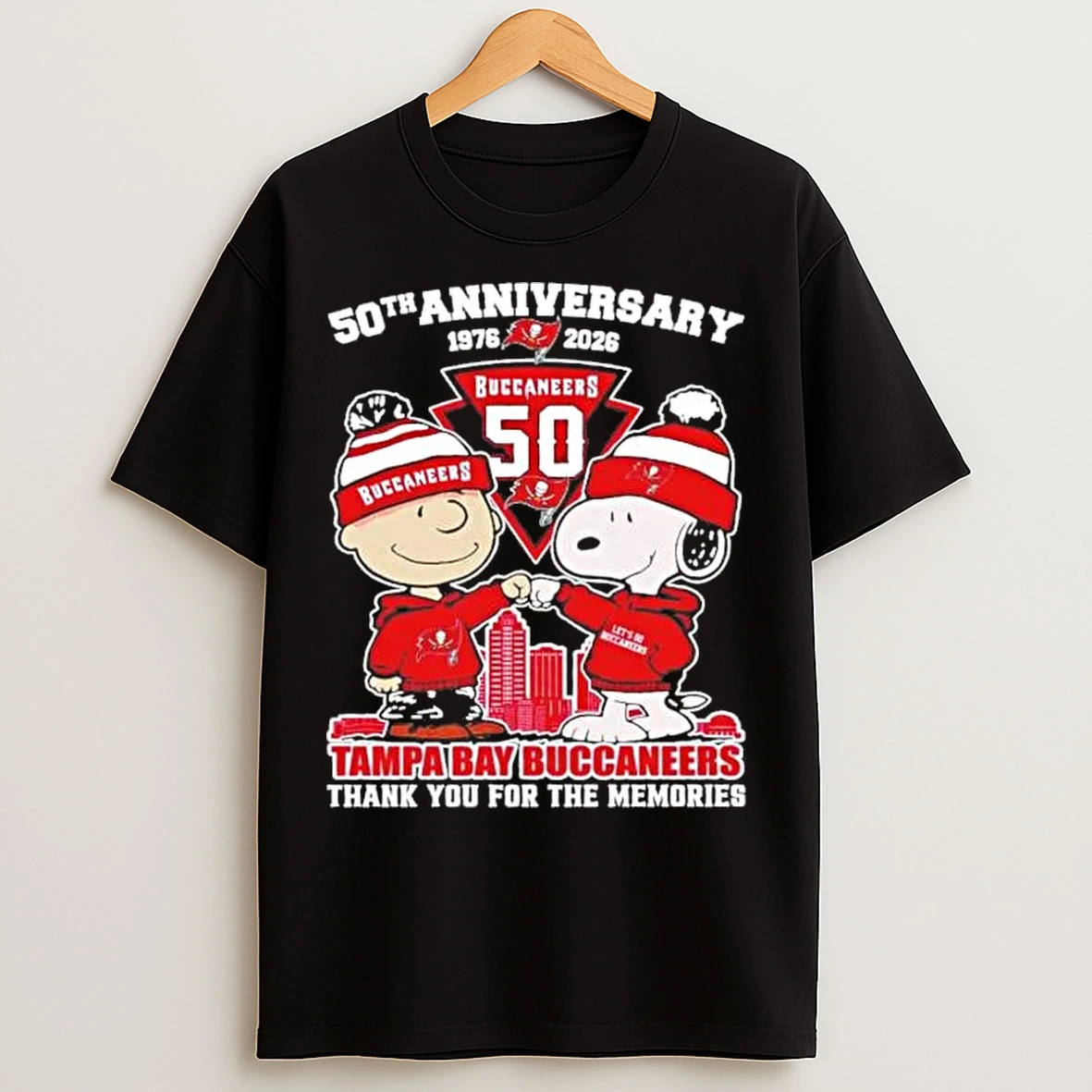 Classic Peanuts Tampa Bay Buccaneers 50th Anniversary 1976 2026 T Shirts