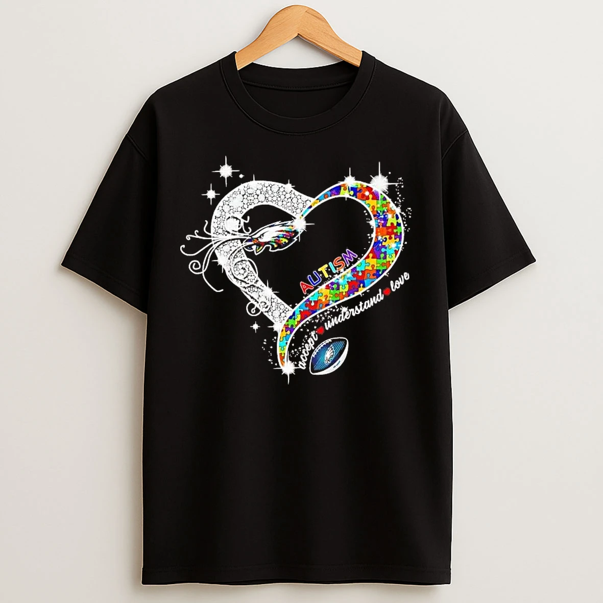 Classic Philadelphia Eagles Autism Accept Understand Love Diamond Heart T Shirts