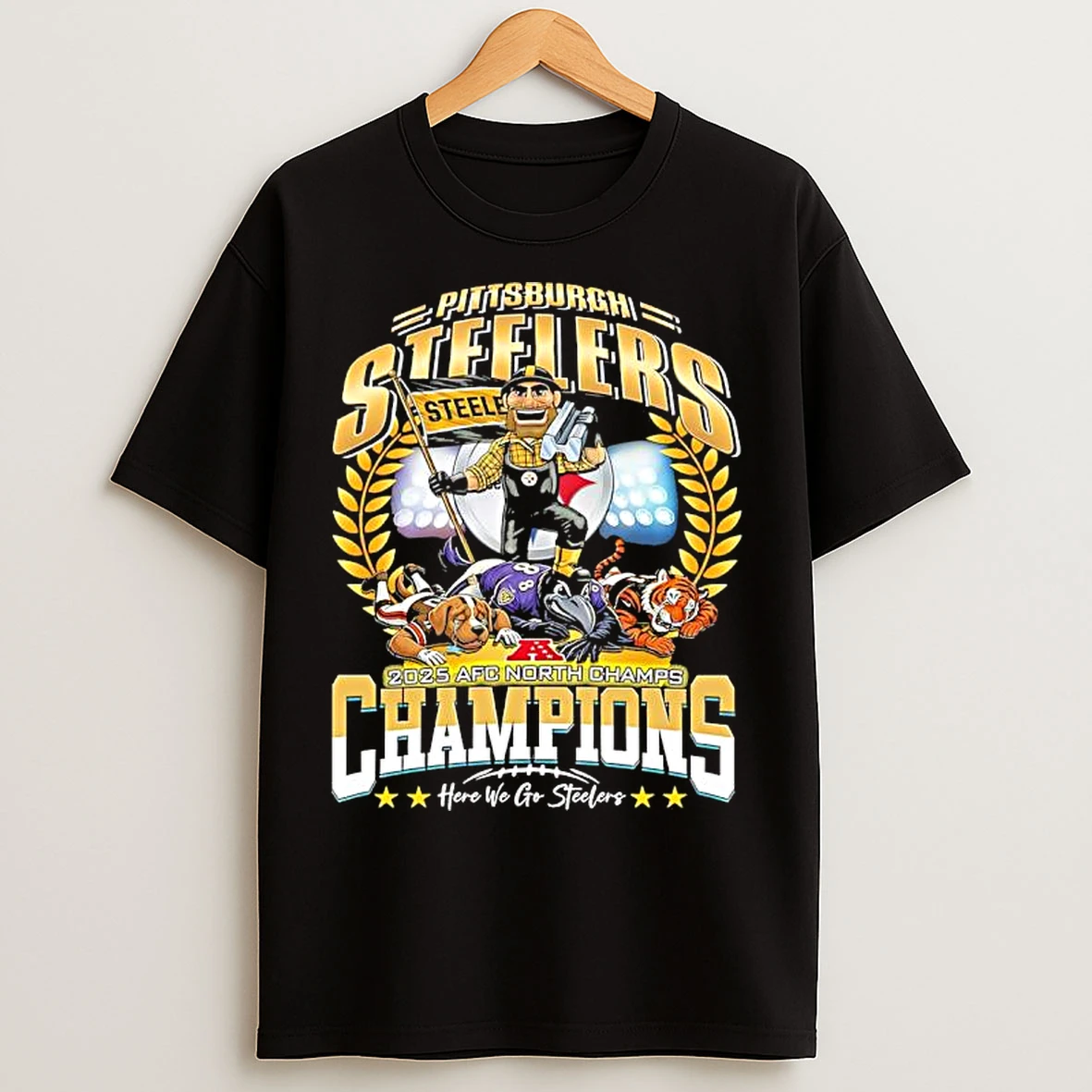 Classic Pittsburgh Steelers 2025 Afc North Chams Here We Go Steelers T Shirts
