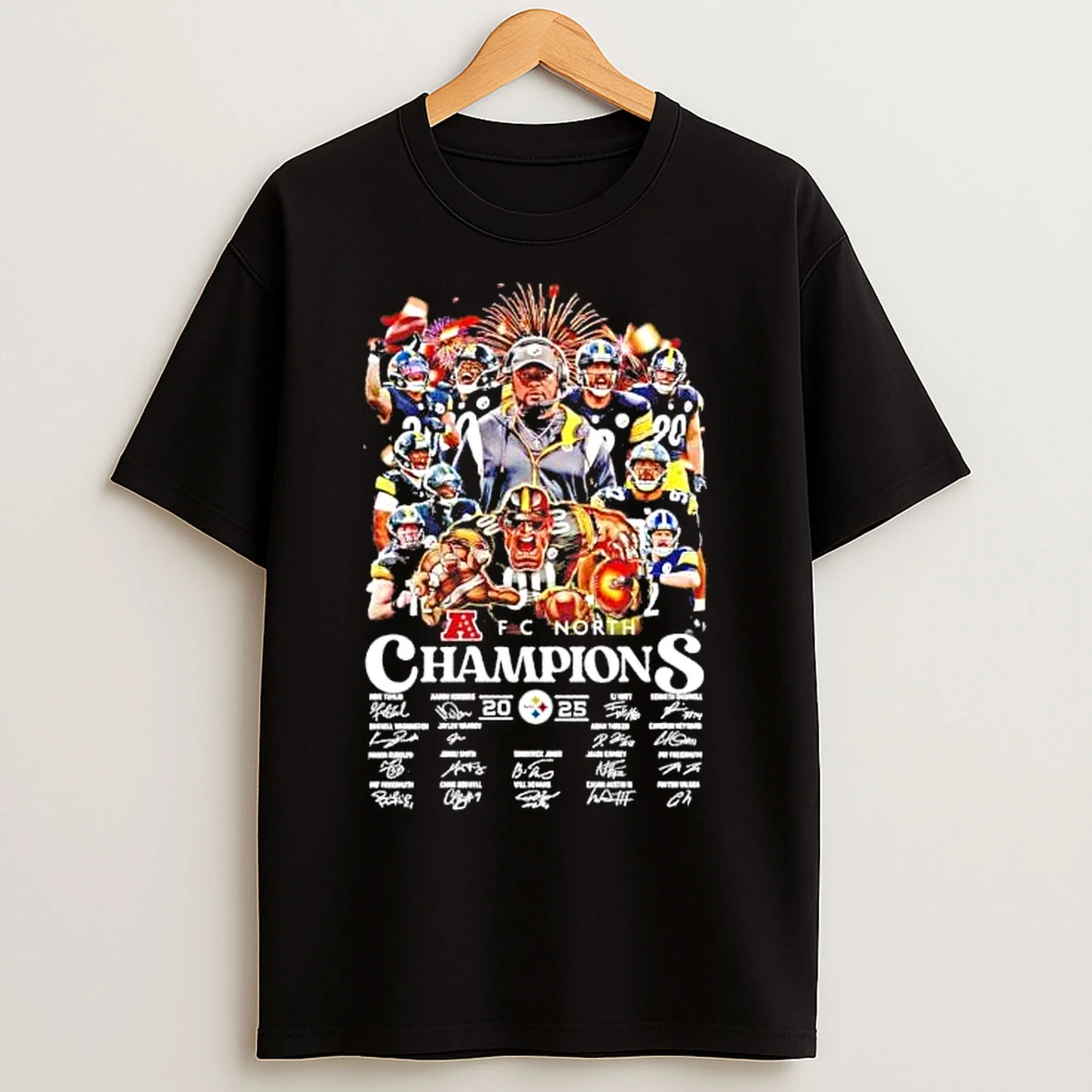 Classic Pittsburgh Steelers 2025 Afc North Champions Team Players Signatures T Shirts
