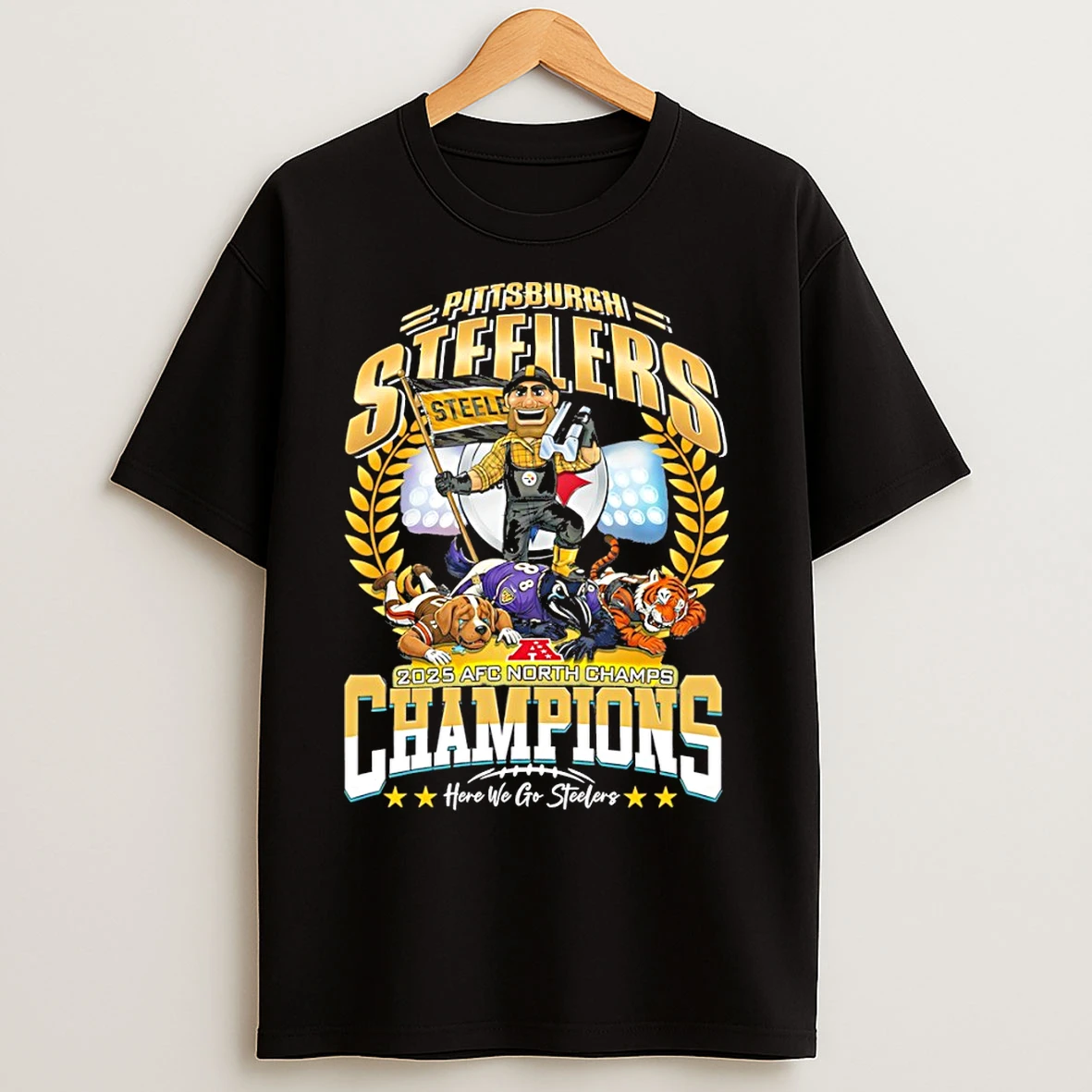 Classic Pittsburgh Steelers Afc North Champs 2025 Champions Here We Go Steelers T Shirts