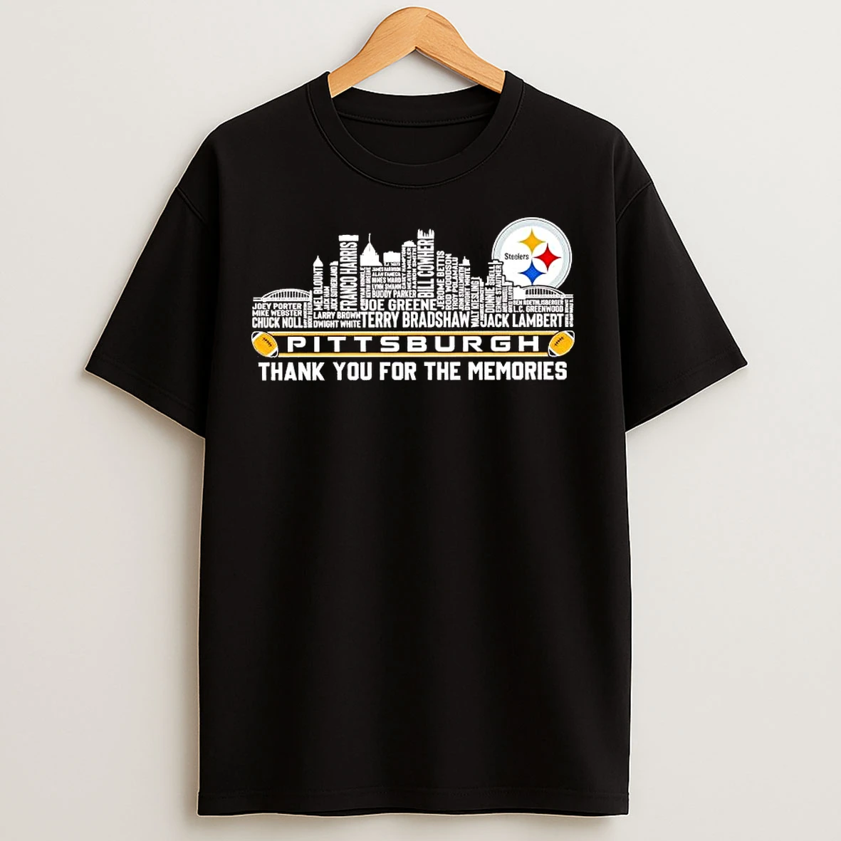 Classic Pittsburgh Steelers Players Names Skyline Thank You For The Memories T Shirts