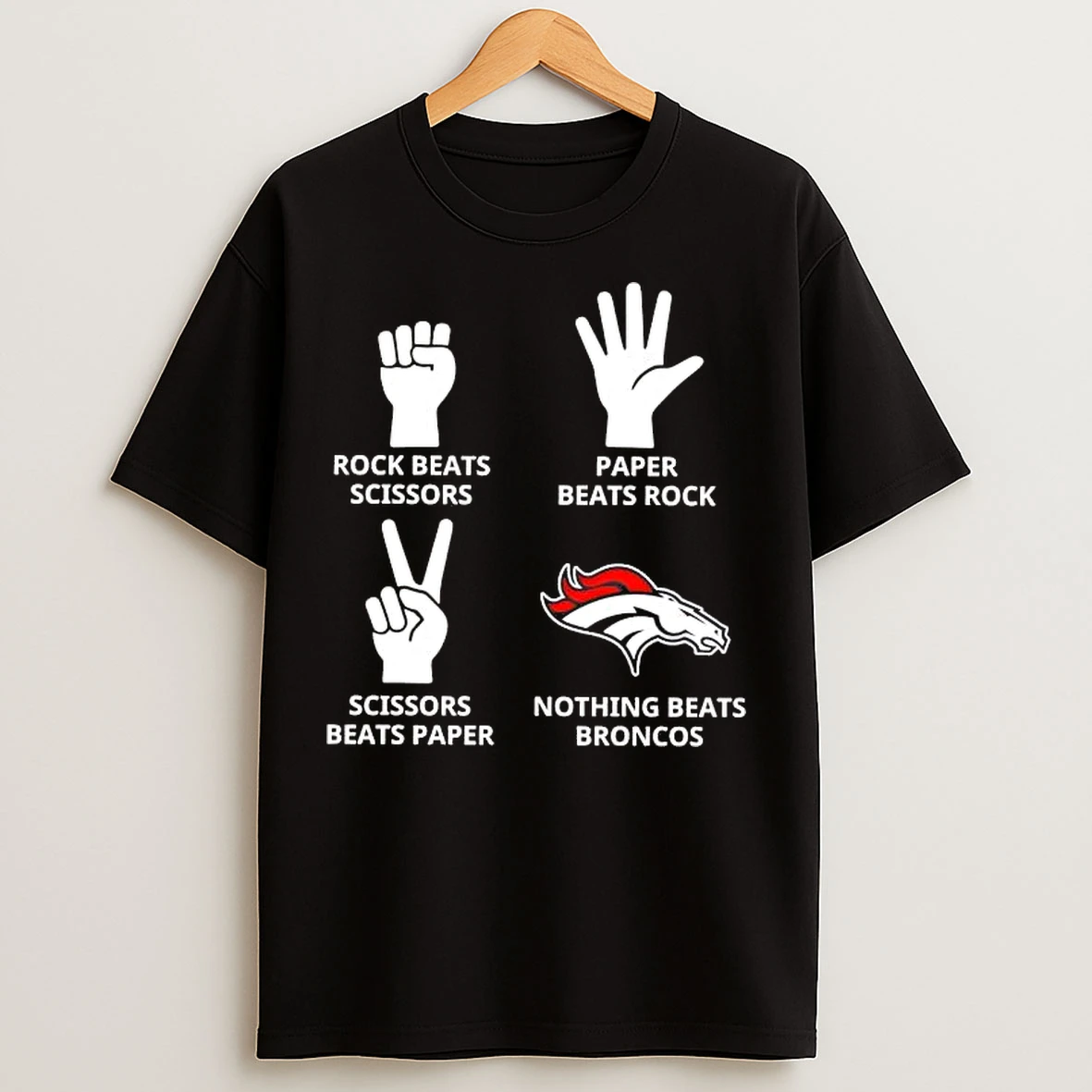 Classic Rock Beats Scissors Paper Beats Rock Nothing Beats Denver Broncos T Shirts