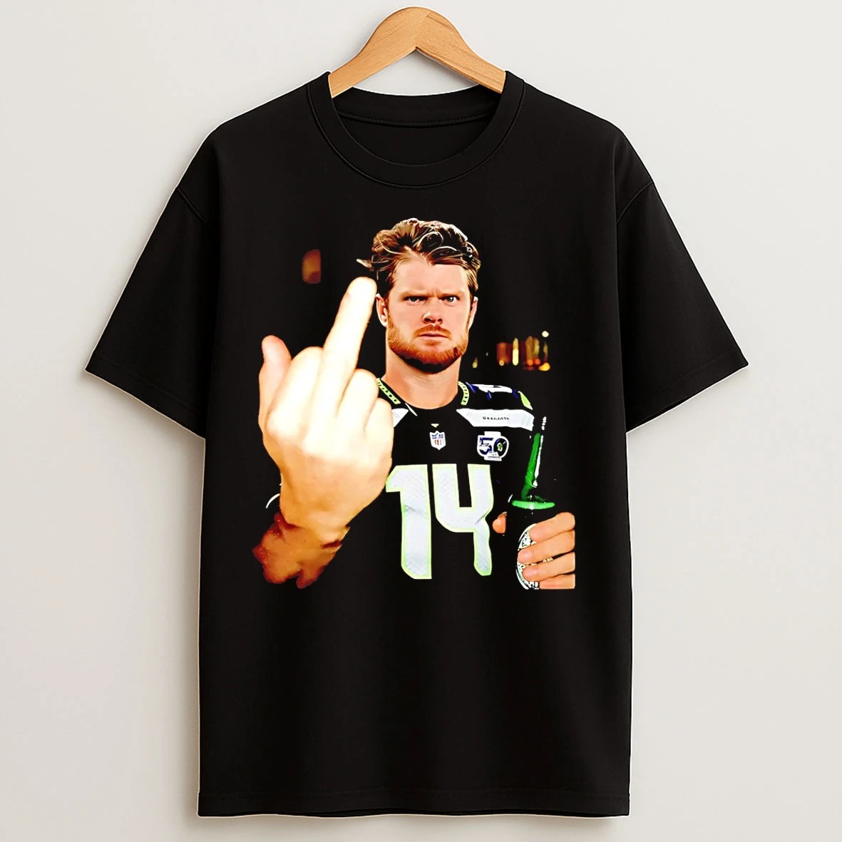 Classic Sam Darnold Seattle Seahawks Middle Finger And Beer 2026 T Shirts