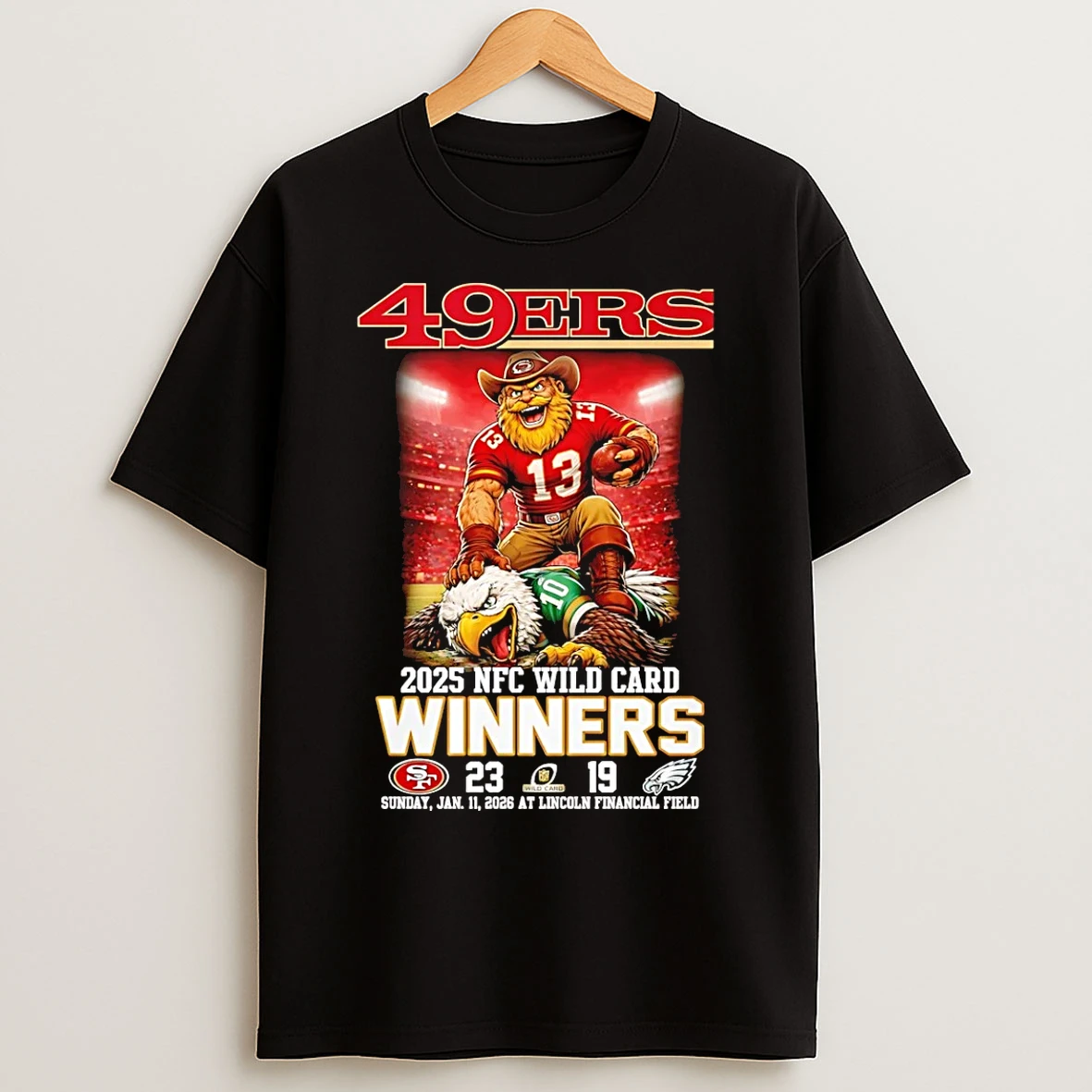 Classic San Francisco 49ers 2025 Nfc Wild Card Winners 23 9 Score Mascot T Shirts