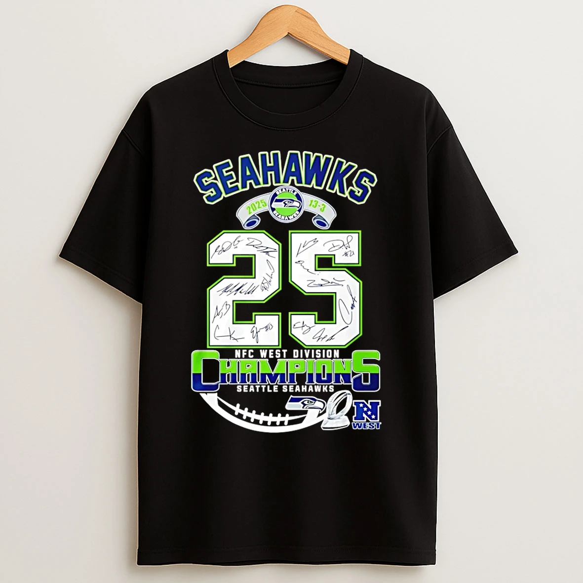 Classic Seahawks Nfc West Champs 2025 Signatures T Shirts
