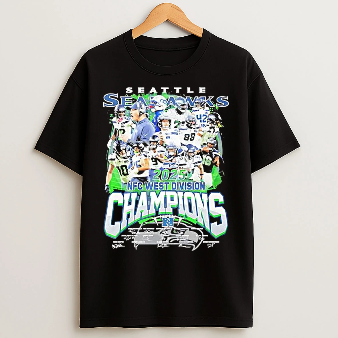 Classic Seattle Seahawks 2025 Nfc West Division Champions Legends Signatures T Shirts