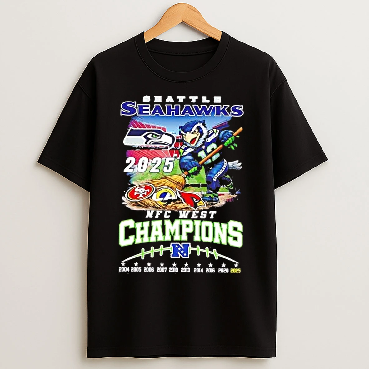 Classic Seattle Seahawks 2025 Nfc West Champions Mascot Clean T Shirts