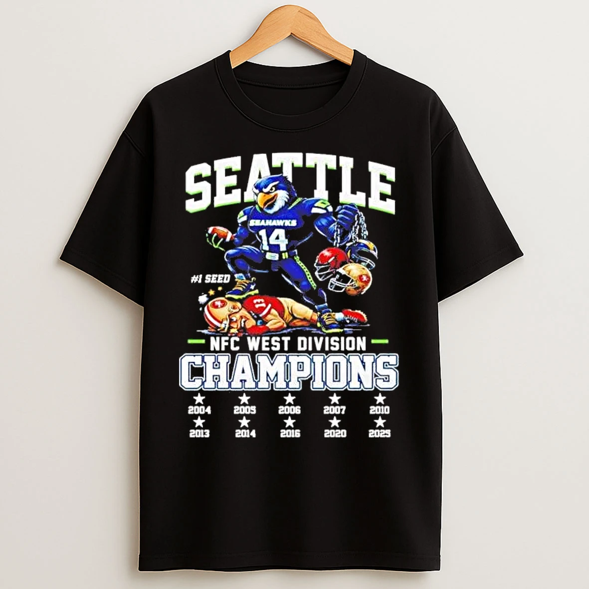Classic Seattle Seahawks 2025 Nfc West Division Champions Mascot T Shirts