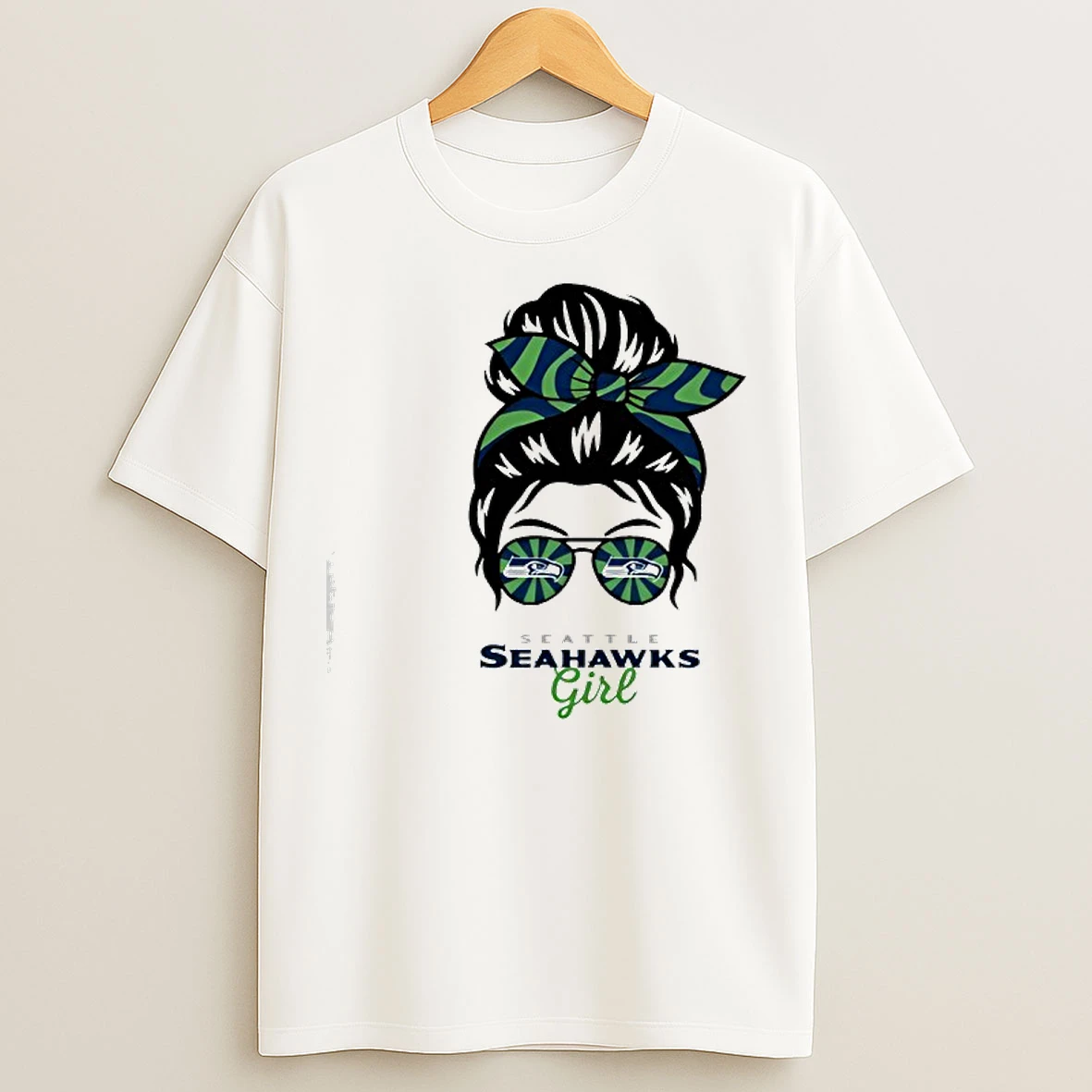 Classic Seattle Seahawks Girl Messy Bun Glasses T Shirts