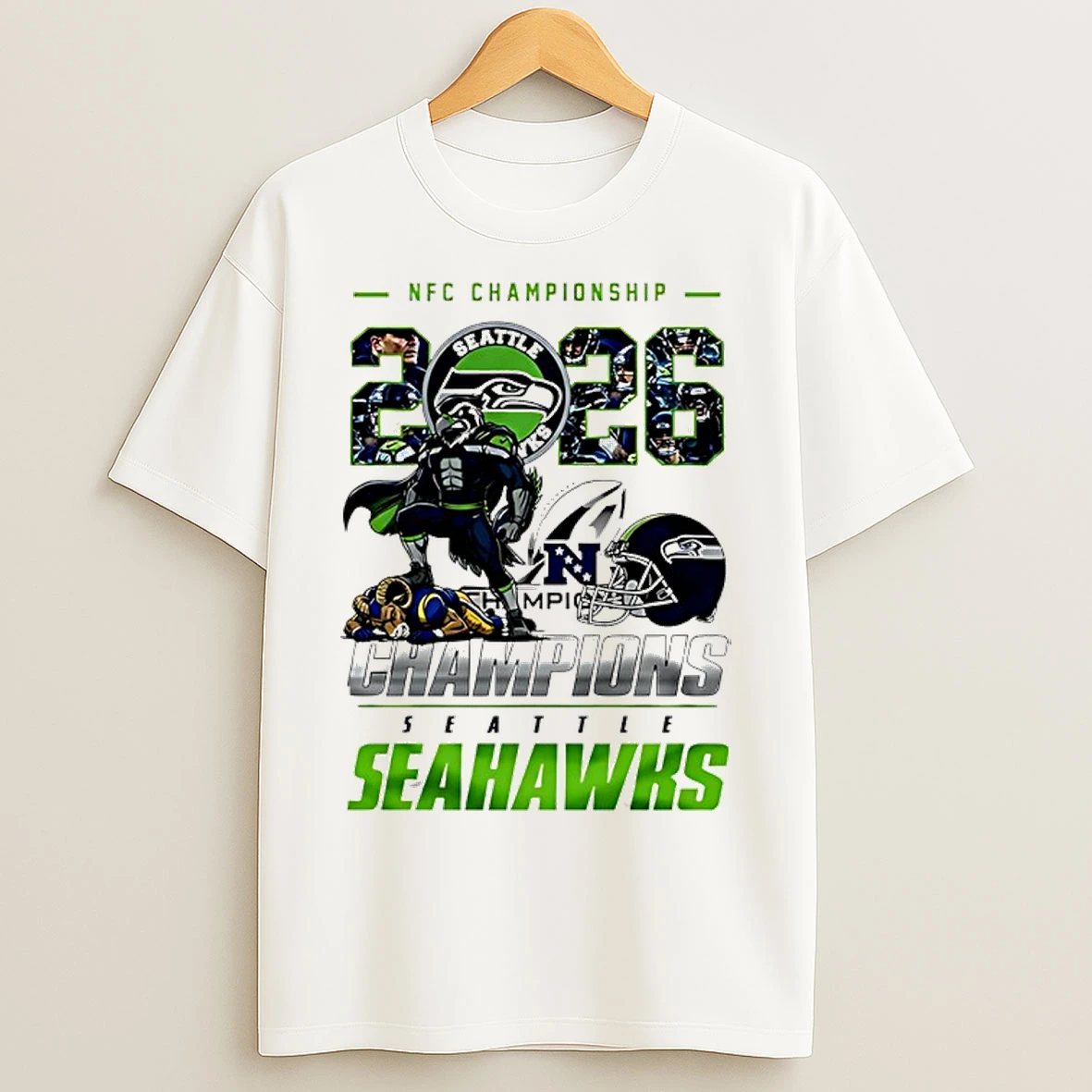 Classic Seattle Seahawks Nfc Champions 2026 Super Bowl Mascot T Shirts