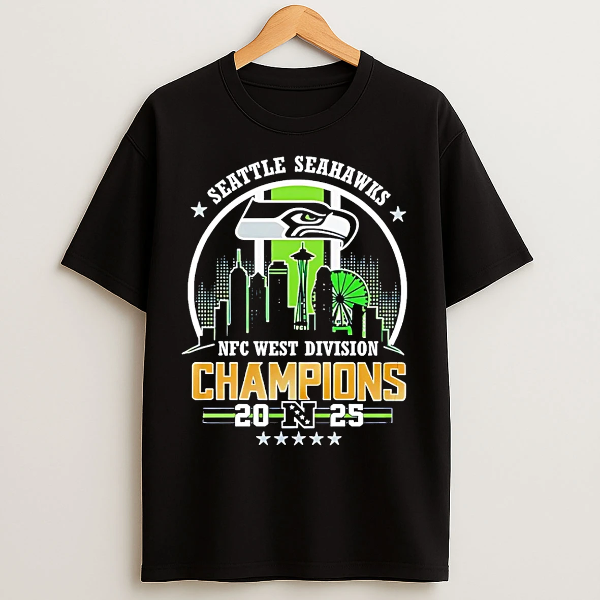 Classic Seattle Seahawks Nfc West Champions 2025 City Skyline T Shirts