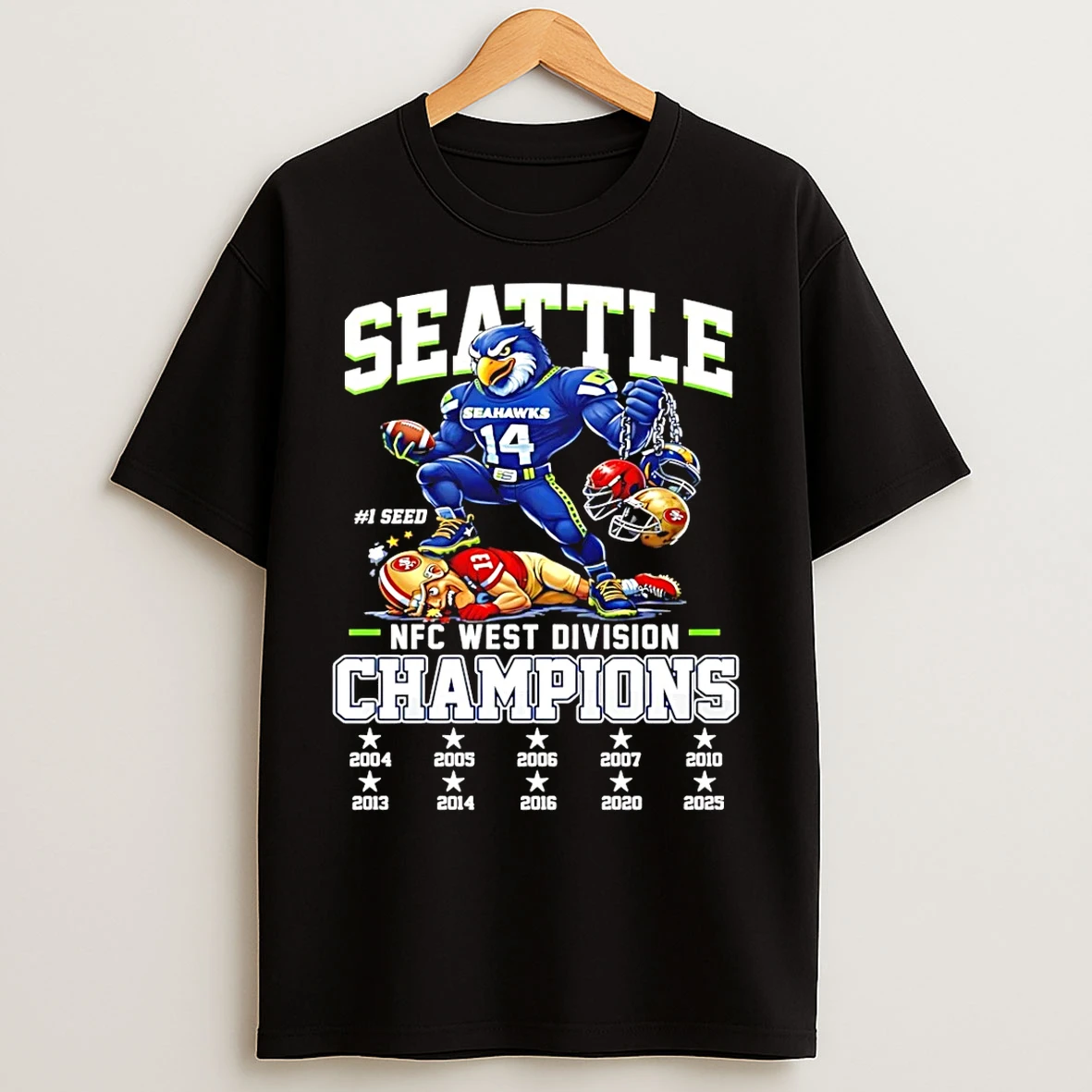 Classic Seattle Seahawks Nfc West Division Champions 10 Time Mascot T Shirts