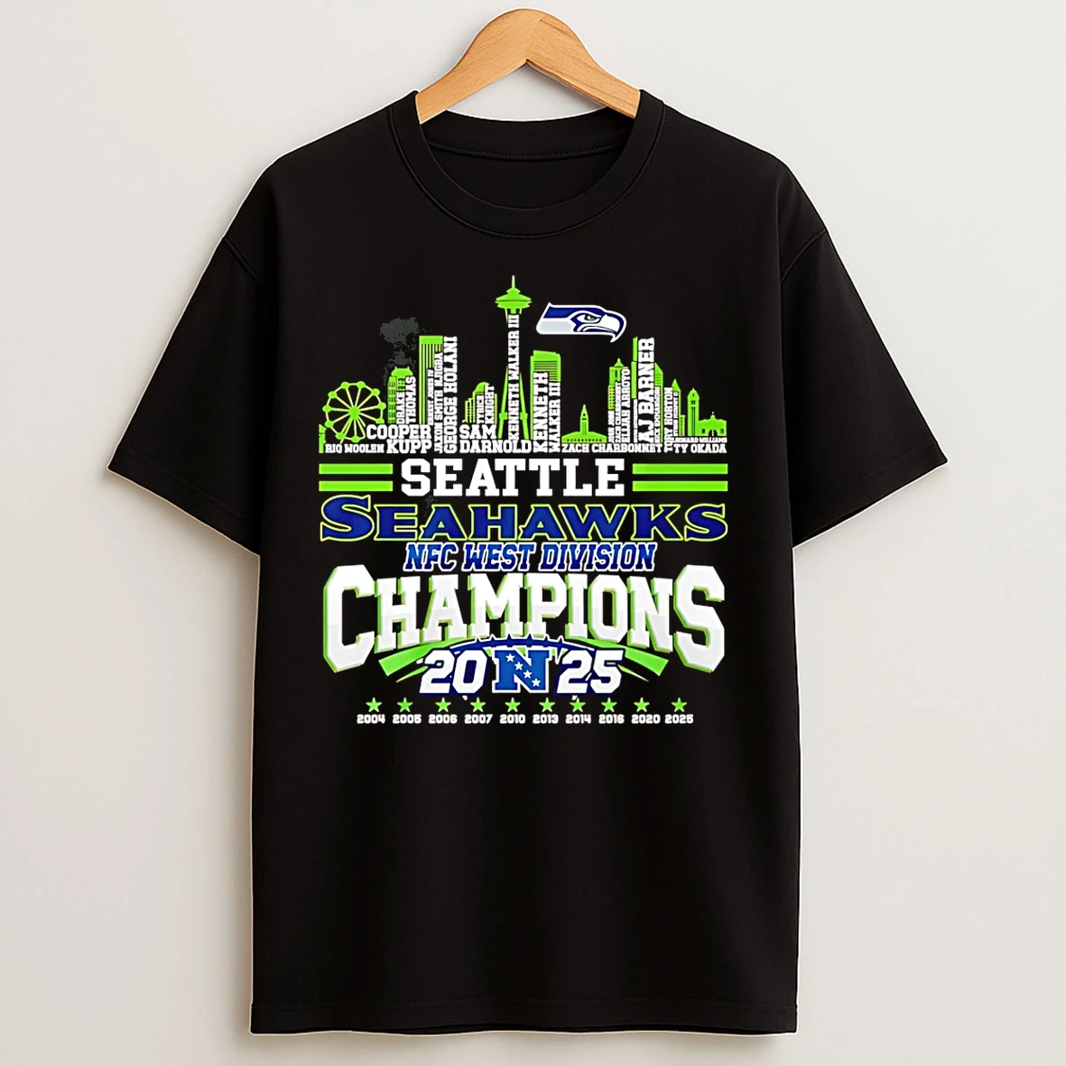 Classic Seattle Seahawks Nfc West Division Champions Player Names Skyline T Shirts