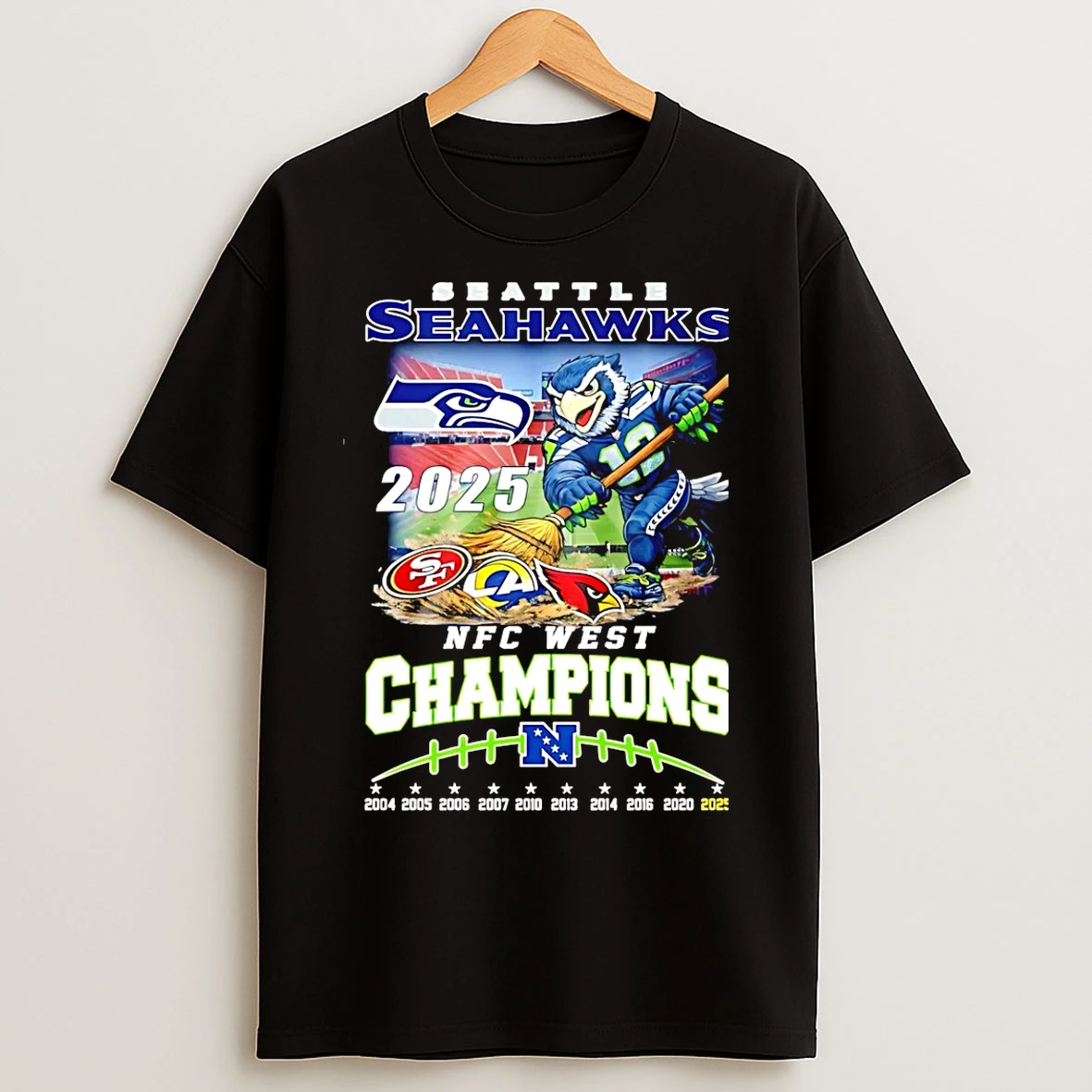 Classic Seattle Seahawks Football Nfc West Division Champions 2025 10 Time Mascot T Shirts