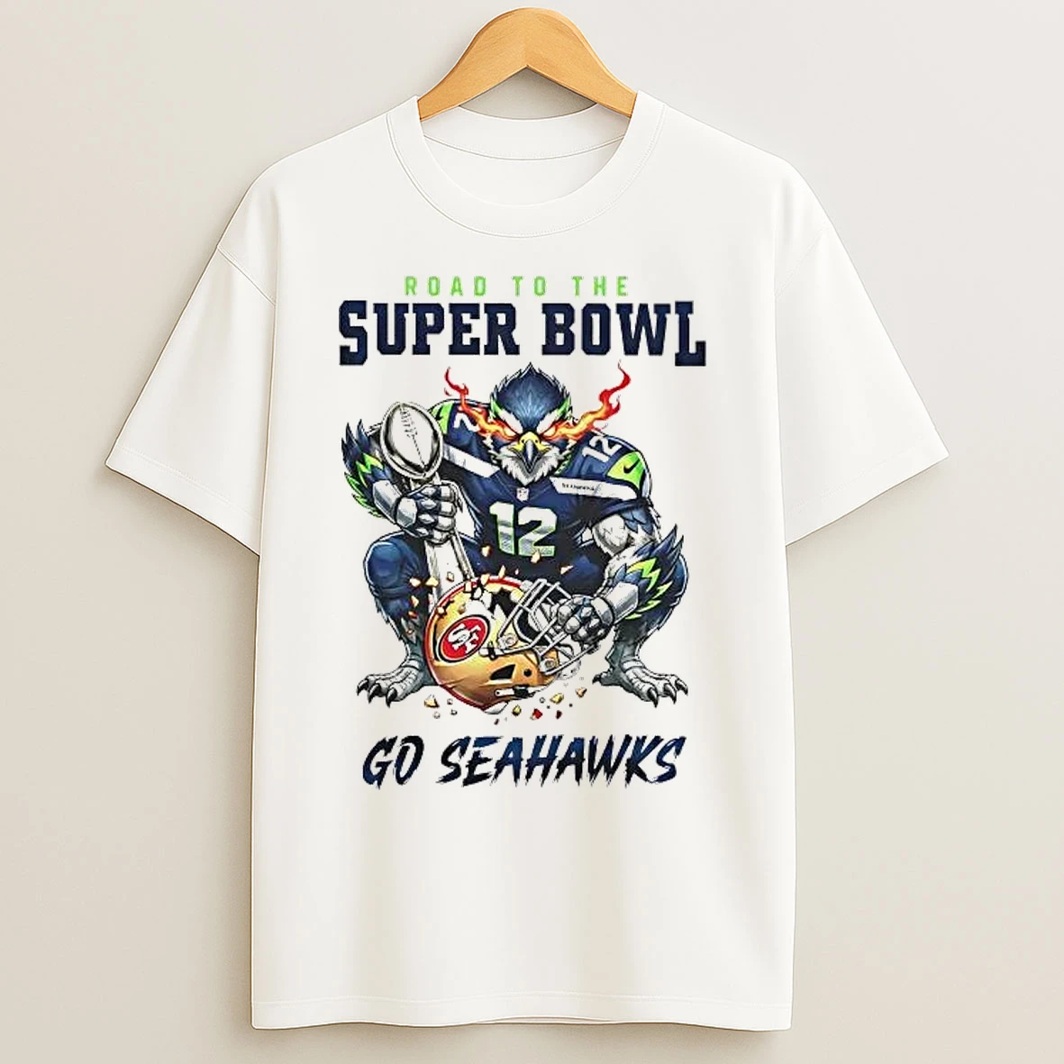 Classic Seattle Seahawks Road To The Super Bowl Mascot Trophy T Shirts