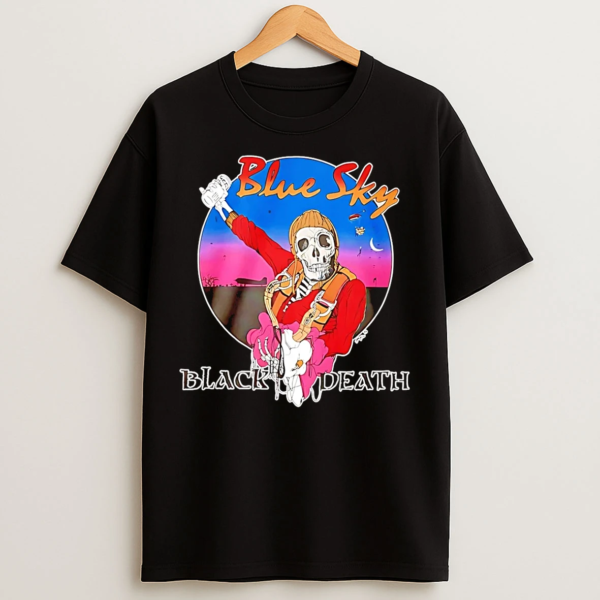 Classic Skeleton Blue Sky Black Death T Shirts