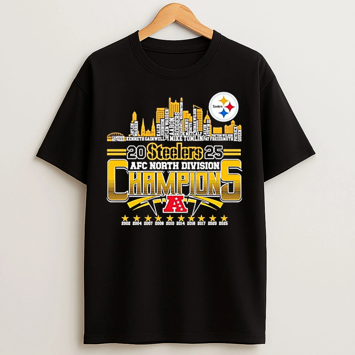 Classic Skyline Of Pittsburgh Steelers 2025 Afc North Division Champions T Shirts