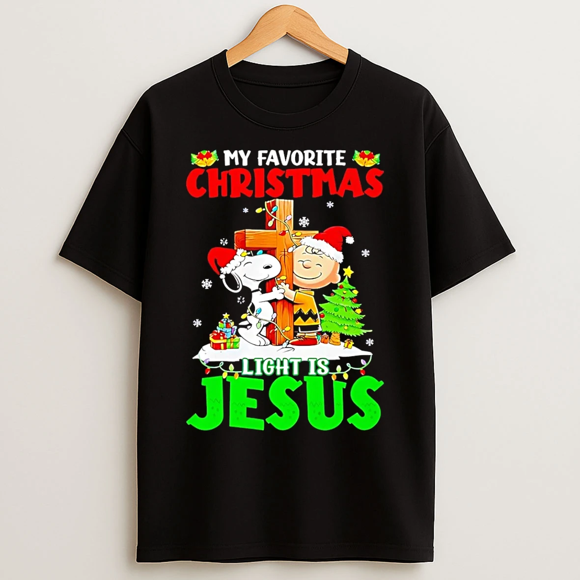 Classic Snoopy Charlie Brown My Favorite Christmas Light Is Jesus T Shirts