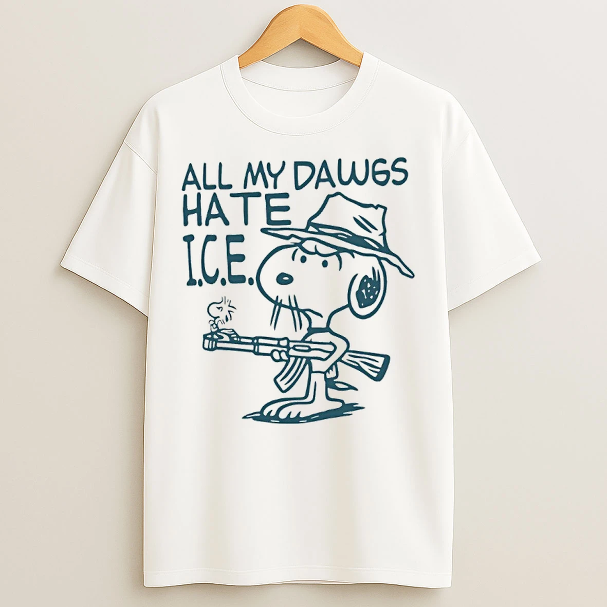 Classic Snoopy And Woodstock With Gun All My Dawgs Hate Ice T Shirts
