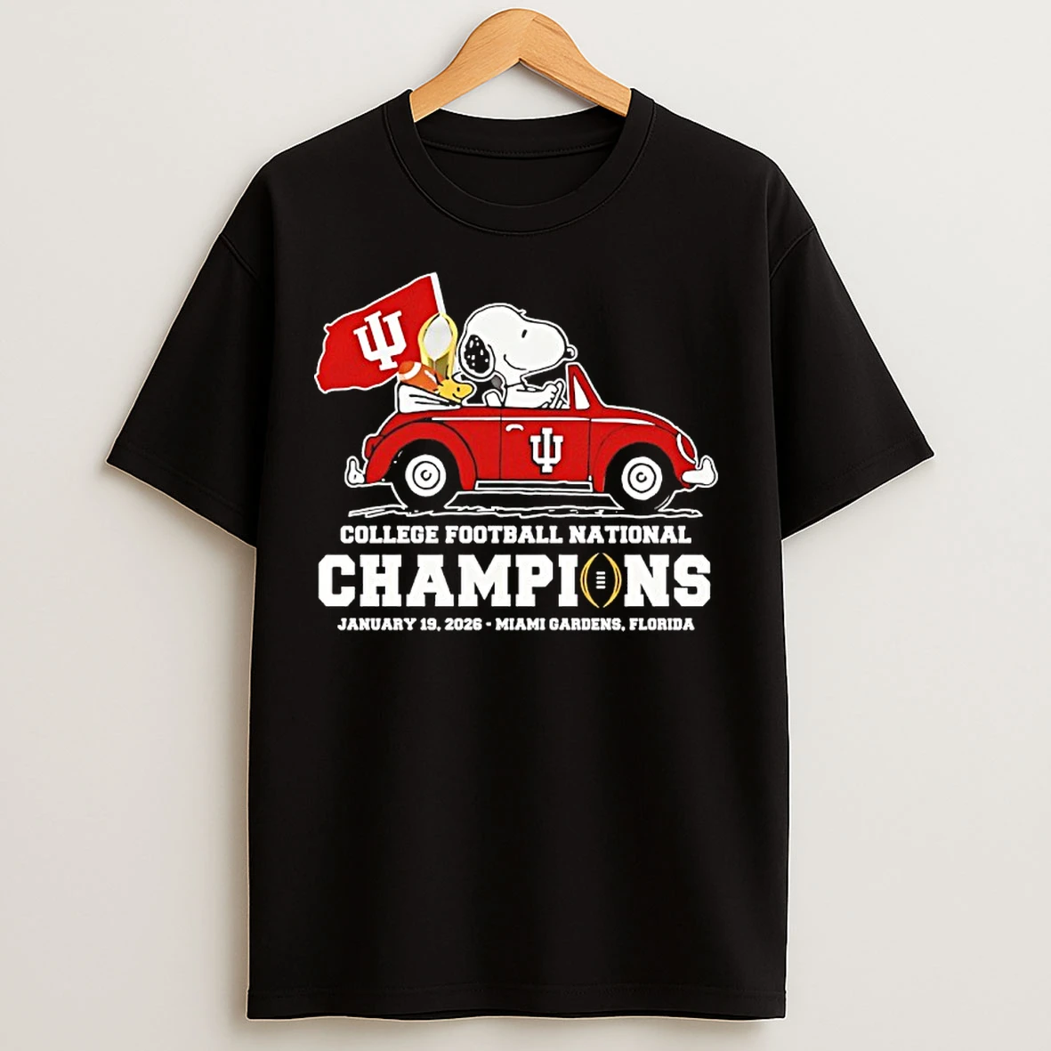Classic Snoopy And Woodstock X Indiana Hoosiers Driving Car 2026 Cfp National Champions T Shirts