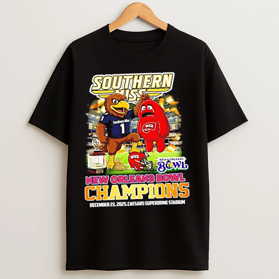 Classic Southern Miss Beat Western Kentucky 2026 New Orleans Bowl Champions Mascot T Shirts