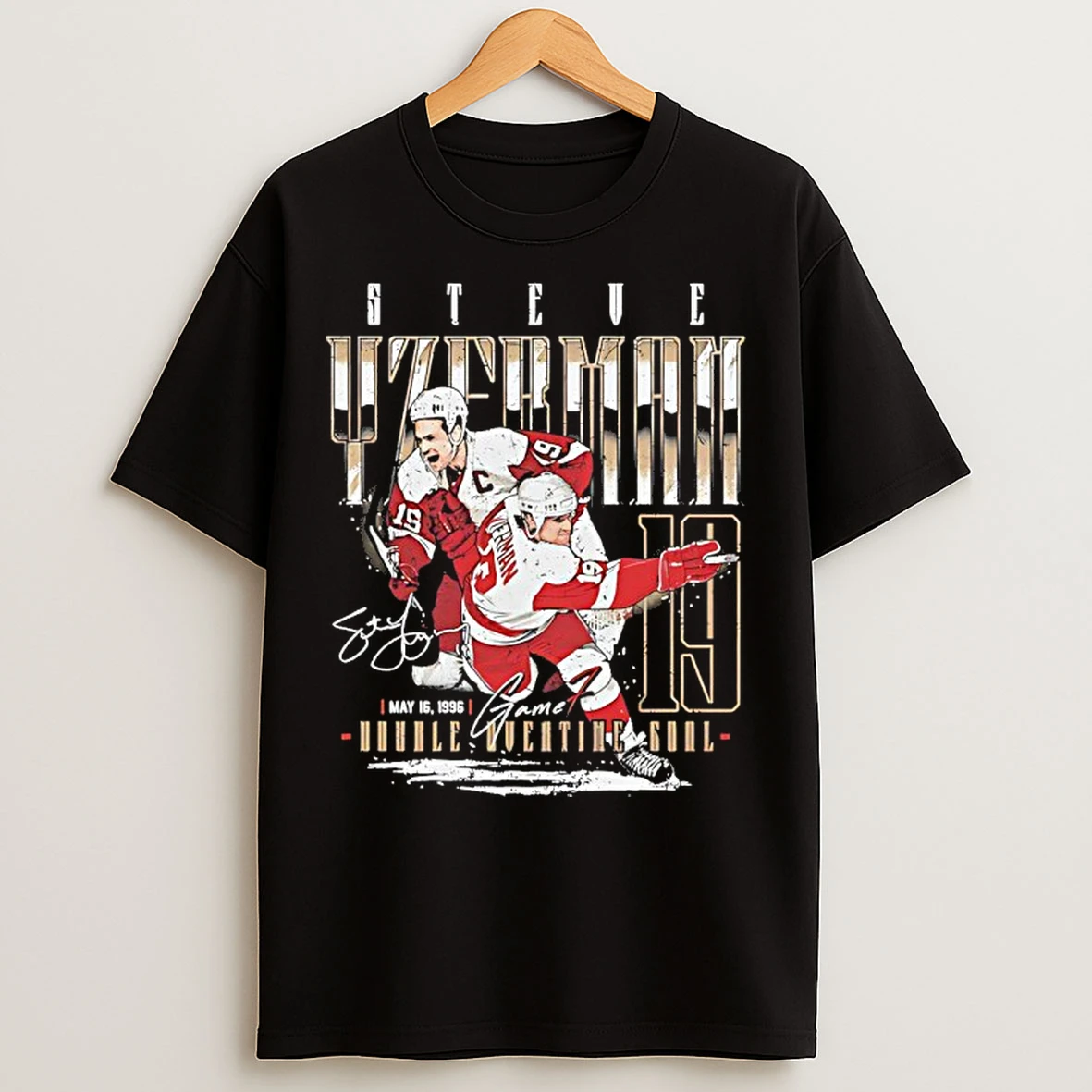 Classic Steve Yzerman 10 Game 7 1996 Double Overtime Goal Signature T Shirts