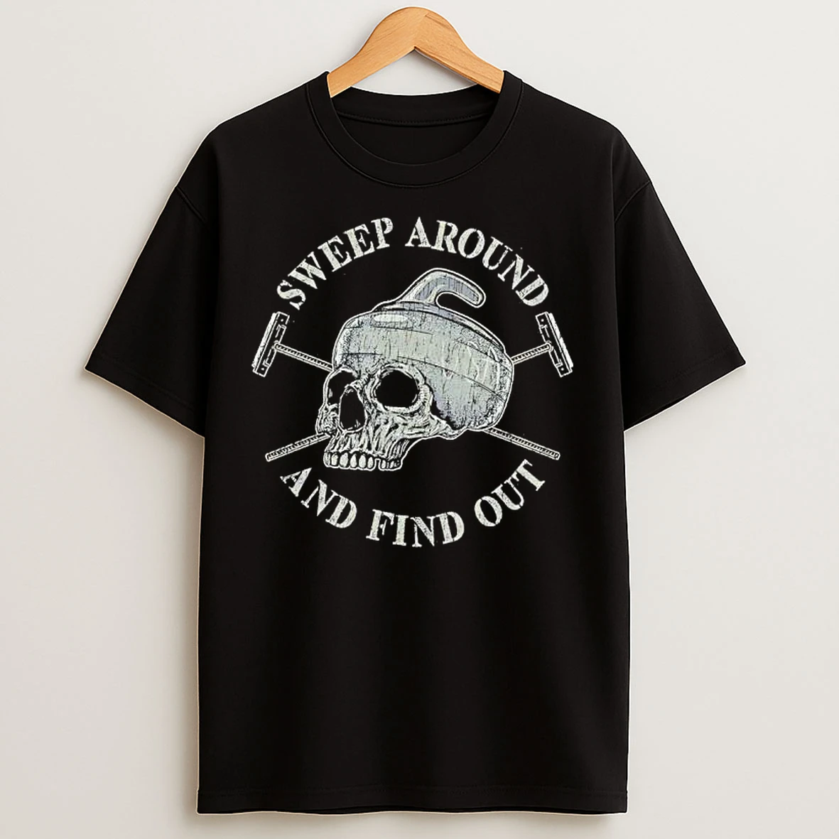 Classic Sweep Around And Find Out Skull Hockey Graphic T Shirts