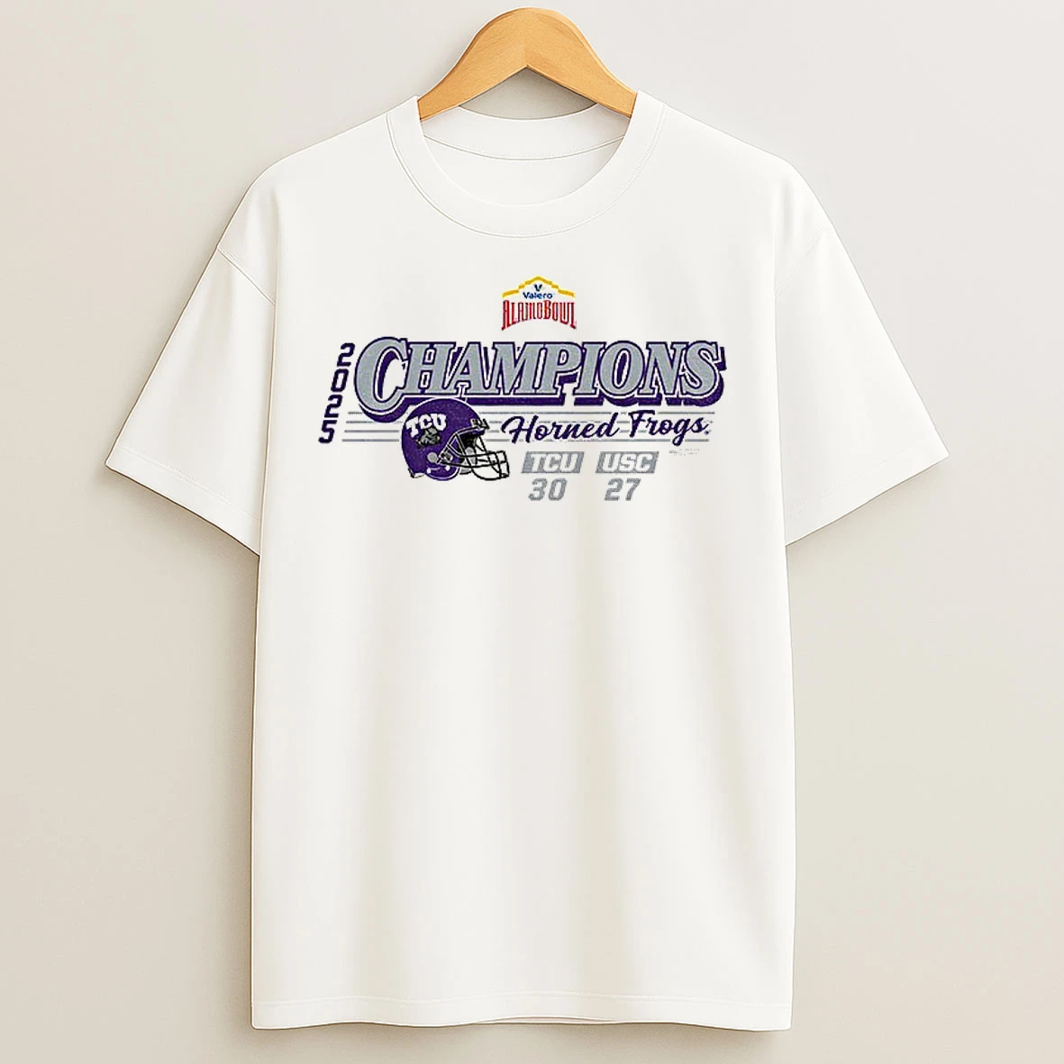 Classic Tcu Horned Frogs Football 2025 Valero Alamo Bowl Tcu Champs Score 30 27 T Shirts