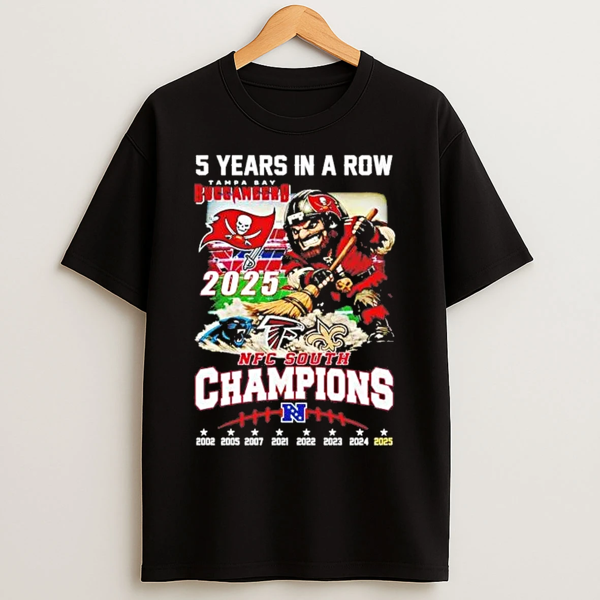 Classic Tampa Bay Buccaneers 5 Years In A Row 2025 Nfc South Champions T Shirts