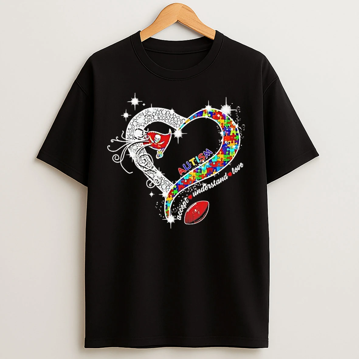Classic Tampa Bay Buccaneers Autism Accept Understand Love Diamond Heart T Shirts